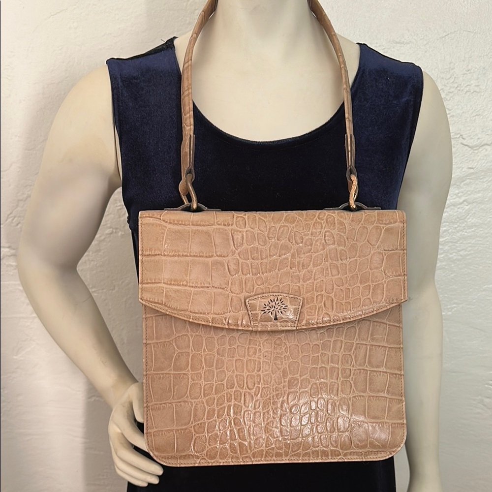 Mulberry Tan Shoulder Bag with Crocodile Texture vintage